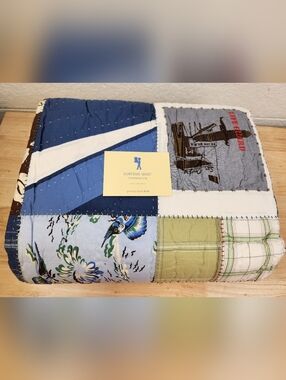 Pottery Barn Kids Island Surf Quilt Sz Twin Embroidered Tropical Hawaiian Beach
